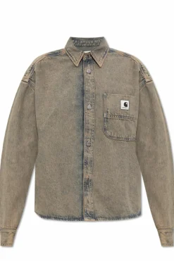 Carhartt WIP SZARY Jeansowa koszula z efektem `vintage`