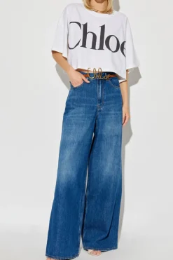 Chloé kremowy Krótki t-shirt typu `oversize`