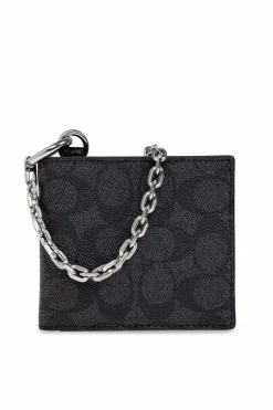 Coach CZARNY Portfel z łańcuchem