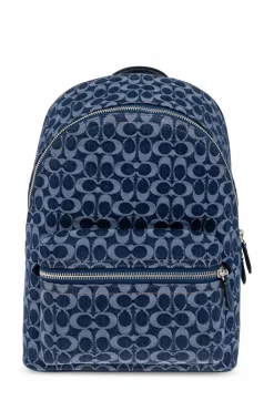 Coach GRANATOWY Jeansowy plecak z monogramem