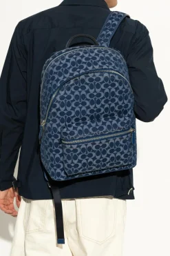Coach GRANATOWY Jeansowy plecak z monogramem