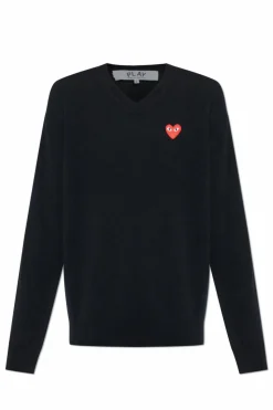 Comme des Garçons Play CZARNY Sweter z dekoltem w serek