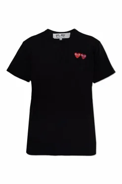 Comme des Garçons Play CZARNY T-shirt z naszywkami z logo