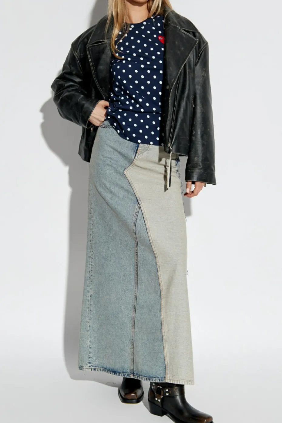 Comme des Garçons Play GRANATOWY Top ze wzorem w grochy