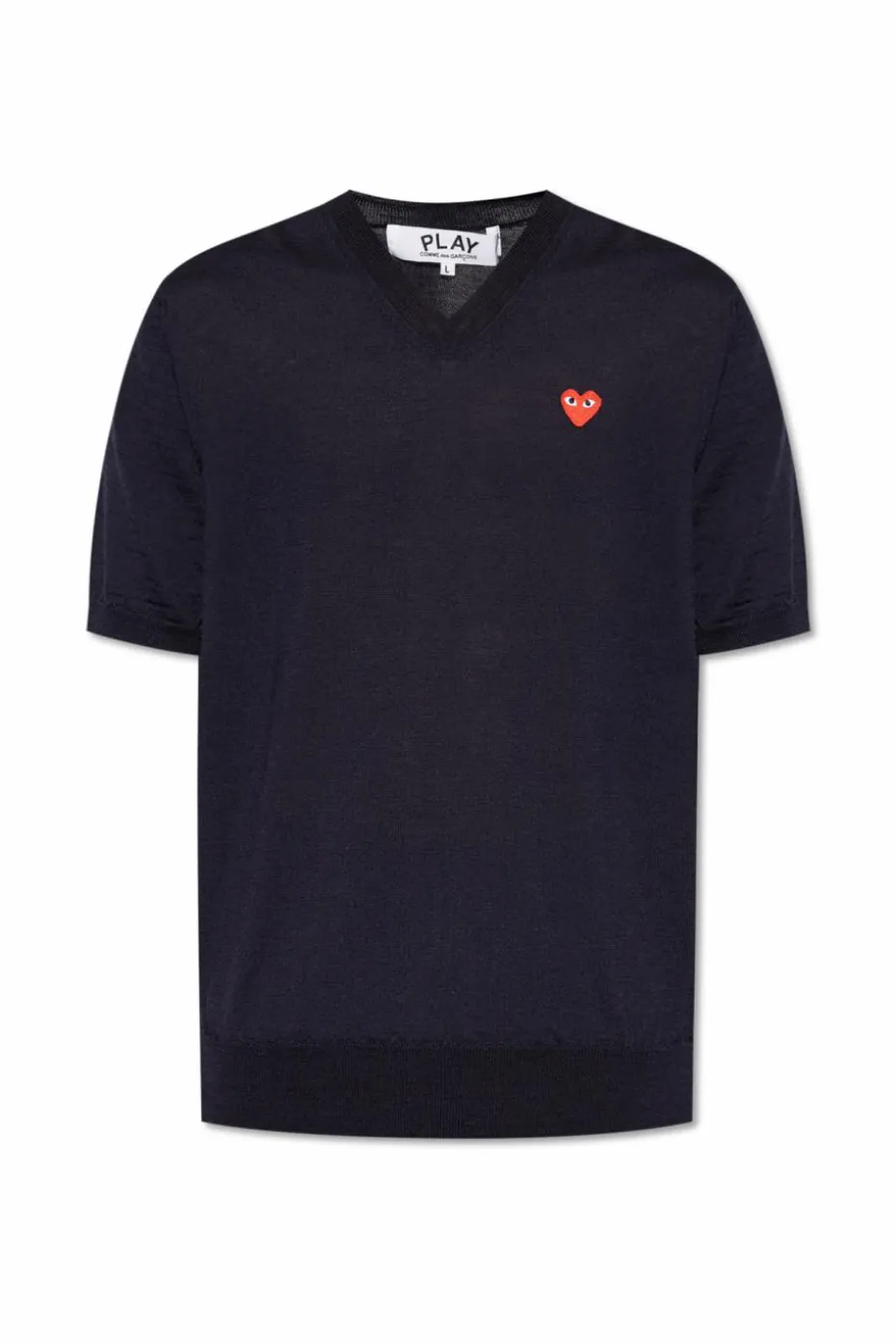 Comme des Garçons Play GRANATOWY Wełniany t-shirt z dekoltem w serek
