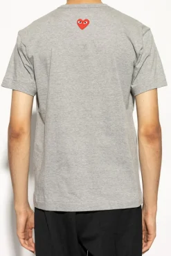 Comme des Garçons Play SZARY T-shirt z naszywką w kształcie logo