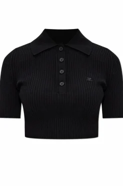 Courrèges CZARNY Krótki top z wyszytym logo
