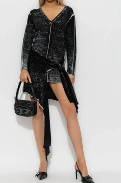 Diesel CZARNY Lniana sukienka `M-EGANKNOT`