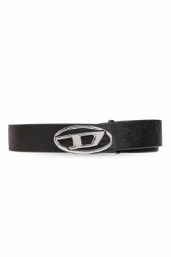 Diesel CZARNY Skórzany pasek ‘OVAL D LOGO B-1DR-LAYER’