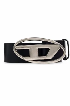 Diesel CZARNY Skórzany pasek `OVAL D LOGO B-1DR`