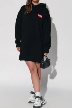 Diesel CZARNY Sukienka z logo ‘D-BOXT-HOOD-LAB’