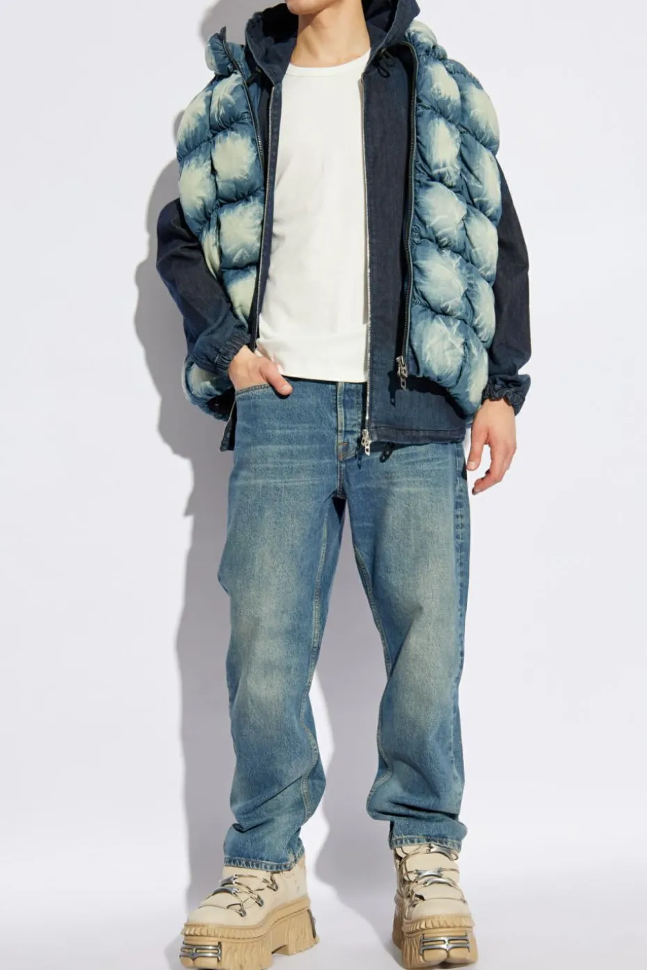 Diesel kremowy T-shirt `T-ADJUST-SLITS-R17`