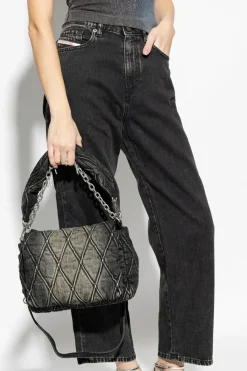 Diesel SZARY Jeansowa torba na ramię ‘Charm-D Medium’
