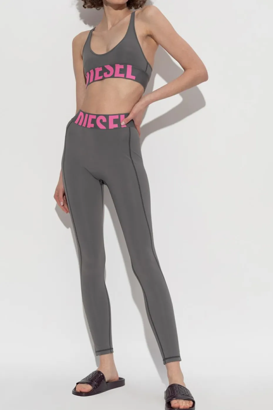 Diesel SZARY Legginsy z logo