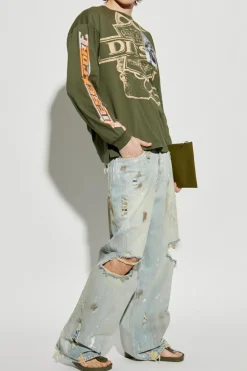 Diesel ZIELONY T-shirt `T-BOXT-LS-SLITS-R5`