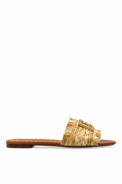 Dolce & Gabbana beżowy Klapki z aplikacją w kształcie logo