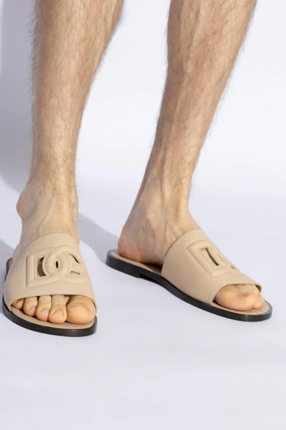 Dolce & Gabbana beżowy Klapki z logo