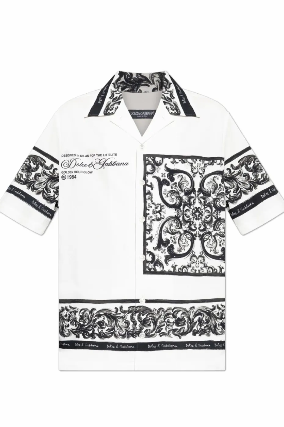 Dolce & Gabbana BIAŁY Koszula z nadrukiem „Majolica”