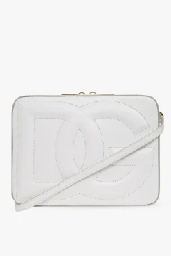 Dolce & Gabbana BIAŁY Skórzana torba na ramię z logo