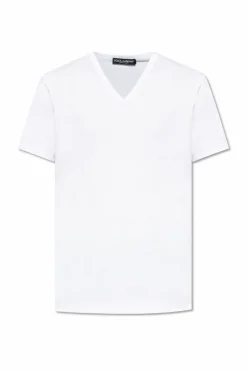 Dolce & Gabbana BIAŁY T-shirt z dekoltem w serek