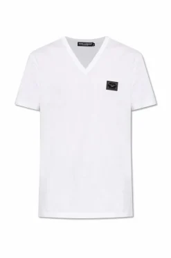 Dolce & Gabbana BIAŁY T-shirt z dekoltem w serek