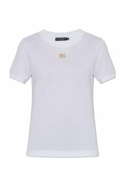 Dolce & Gabbana BIAŁY T-shirt z aplikacją w kształcie logo