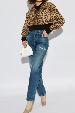 Dolce & Gabbana BRĄZOWY Bluza z motywem zwierzęcym