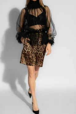 Dolce & Gabbana BRĄZOWY Szorty z motywem zwierzęcym