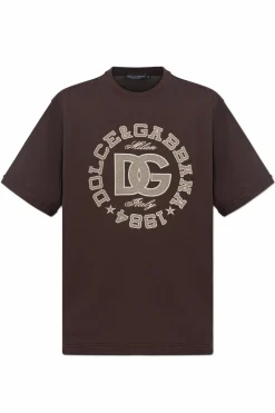 Dolce & Gabbana BRĄZOWY T-shirt z wyszytym logo