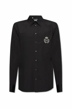 Dolce & Gabbana CZARNY Bawełniana koszula z aplikacją