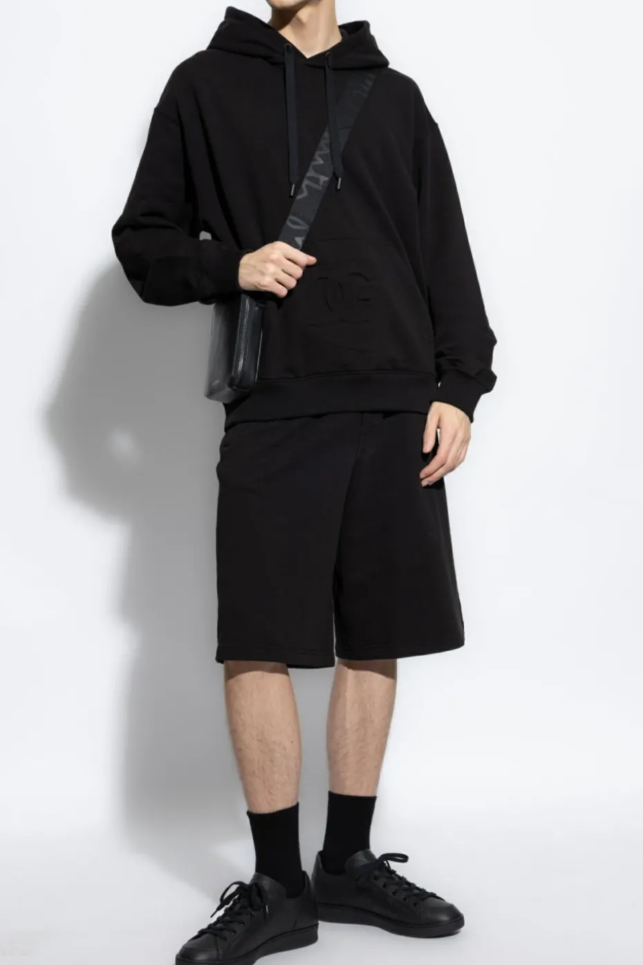 Dolce & Gabbana CZARNY Bawełniane szorty z wypukłym logo