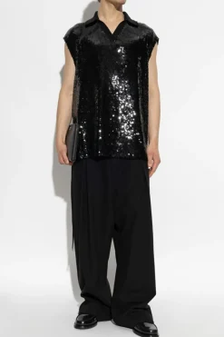Dolce & Gabbana CZARNY Cekinowy top bez rękawów