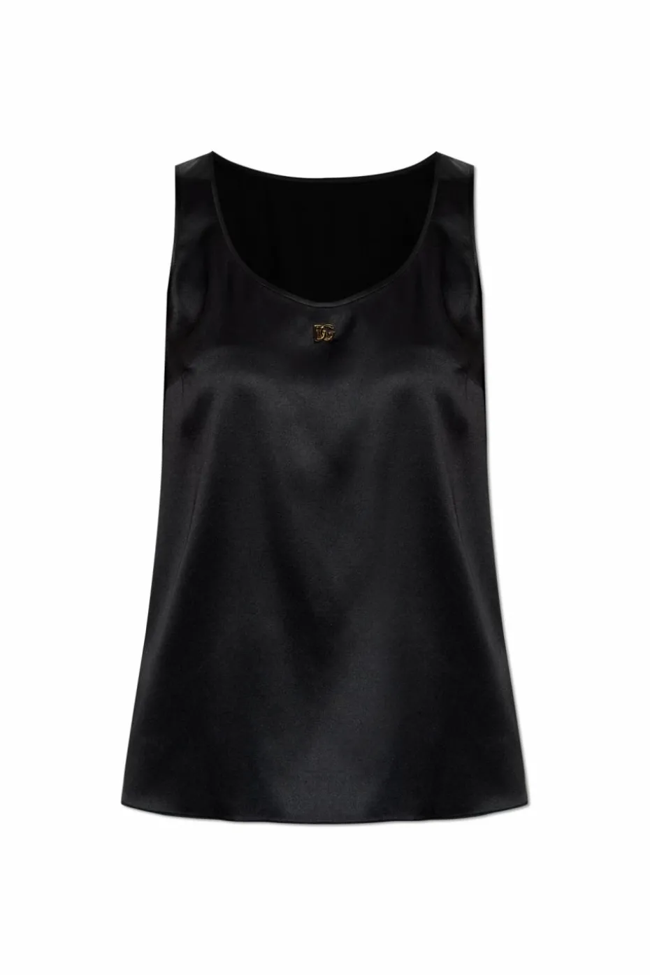 Dolce & Gabbana CZARNY Jedwabny top z aplikacją w kształcie logo