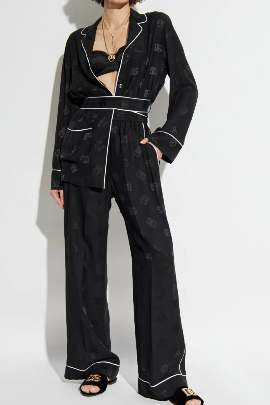 Dolce & Gabbana CZARNY Jedwabne spodnie