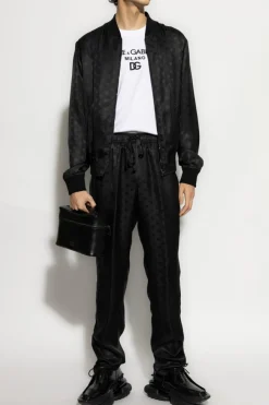 Dolce & Gabbana CZARNY Jedwabne spodnie z monogramem