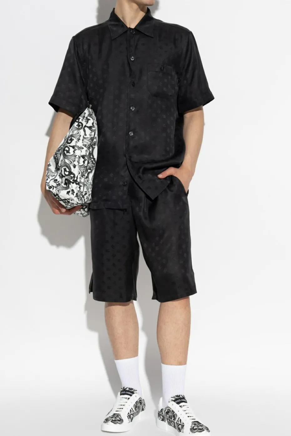 Dolce & Gabbana CZARNY Jedwabne szorty z monogramem