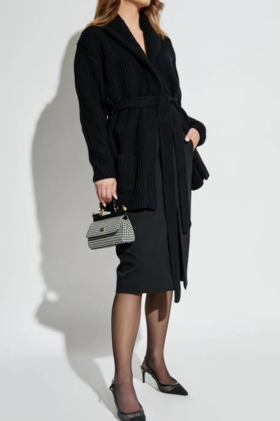 Dolce & Gabbana CZARNY Kardigan z paskiem