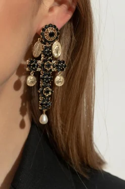 Dolce & Gabbana CZARNY Klipsy z kamieniami szlachetnymi
