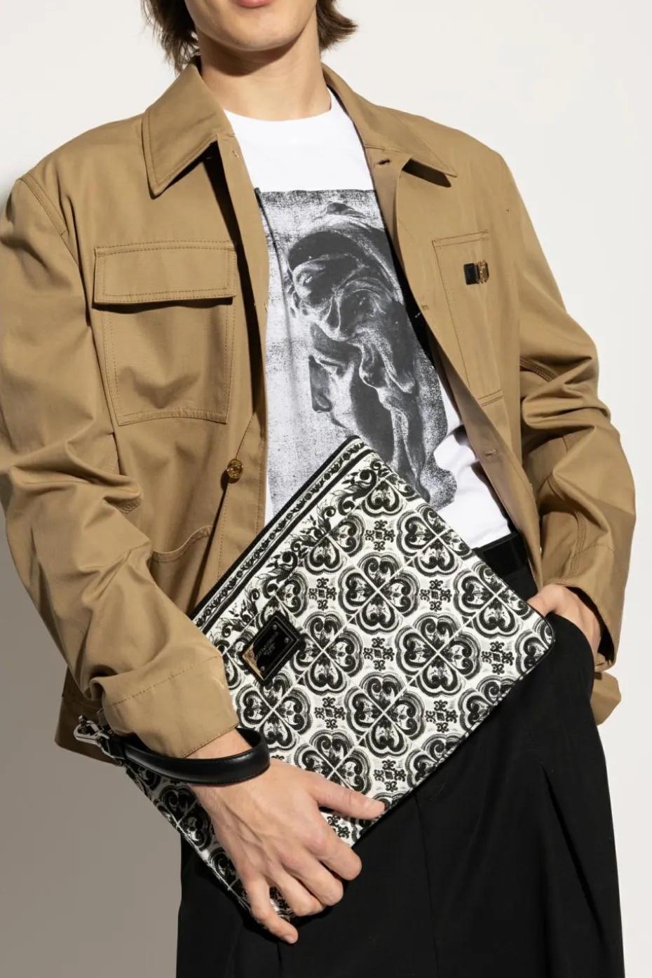 Dolce & Gabbana CZARNY Kopertówka z nadrukiem `Majolica`