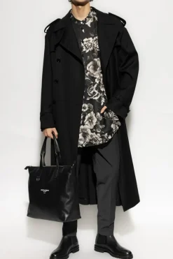 Dolce & Gabbana CZARNY Lniana koszula z motywem kwiatowym