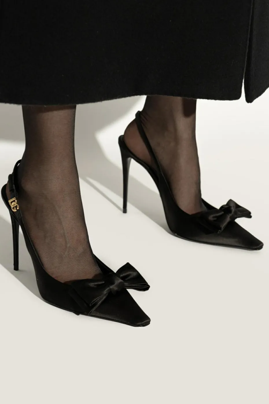 Dolce & Gabbana CZARNY Satynowe buty na obcasie