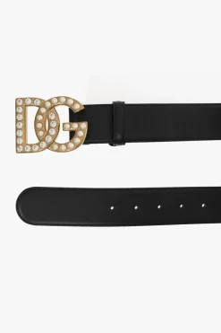 Dolce & Gabbana CZARNY Skórzany pasek z logo