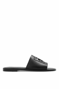 Dolce & Gabbana CZARNY Skórzane klapki z logo