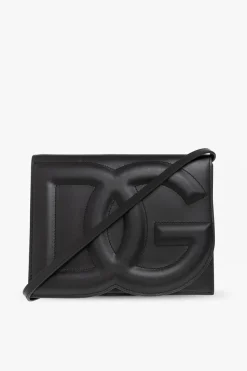 Dolce & Gabbana CZARNY Skórzana torba na ramię z logo