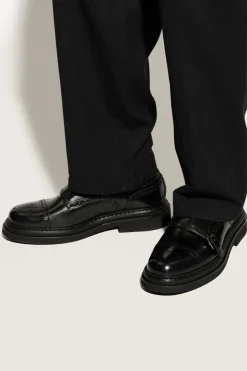 Dolce & Gabbana CZARNY Skórzane buty z dekoracyjną perforacją