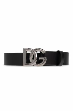 Dolce & Gabbana CZARNY Skórzany pasek z logo