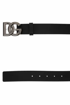 Dolce & Gabbana CZARNY Skórzany pasek z logo