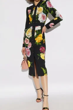 Dolce & Gabbana CZARNY Sukienka z motywem kwiatowym