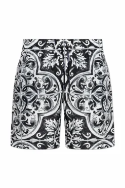 Dolce & Gabbana CZARNY Szorty kąpielowe z nadrukiem `Majolica`