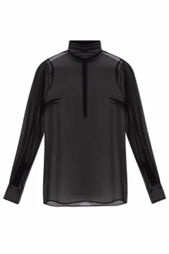 Dolce & Gabbana CZARNY Transparentny top ze stójką